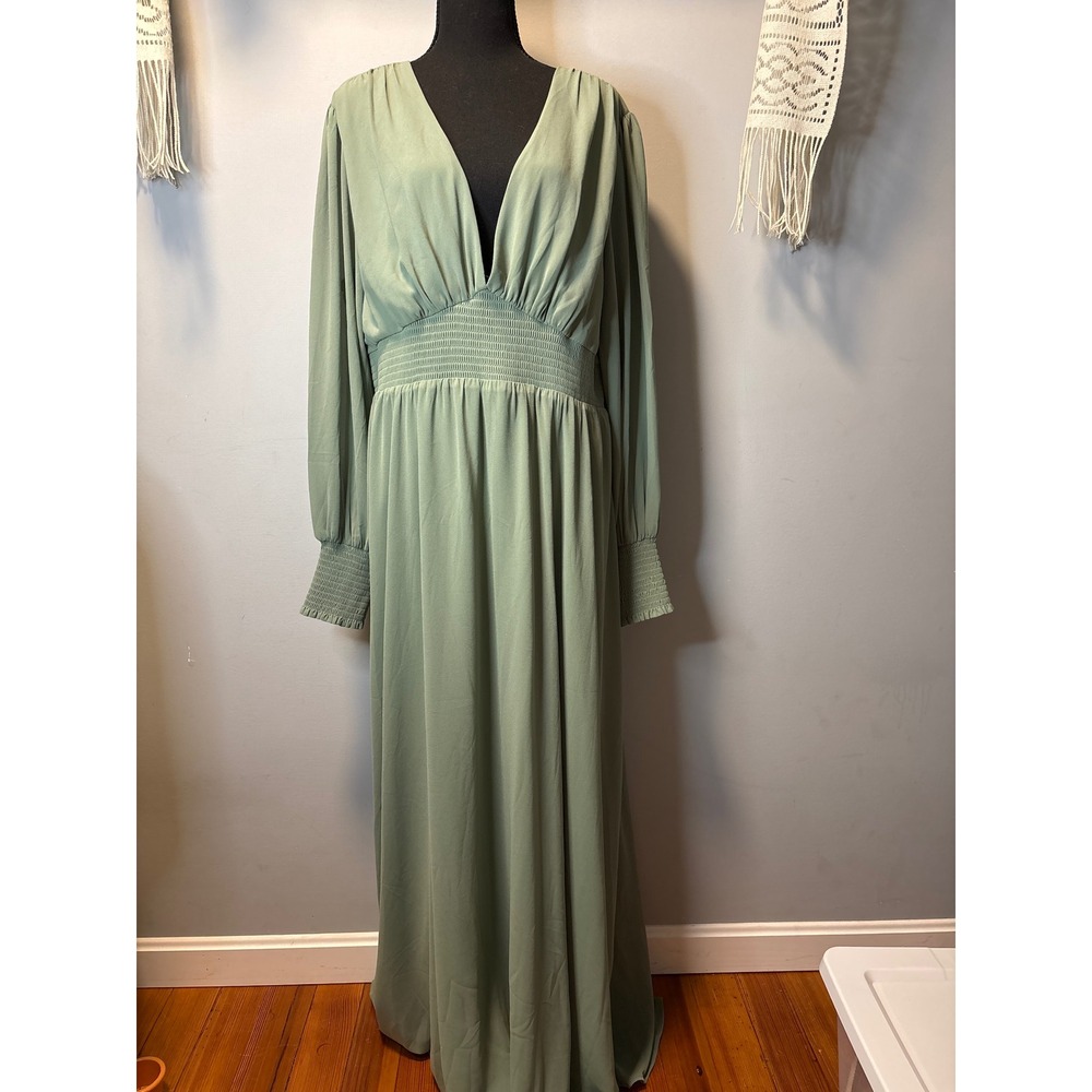 NWT Baltic Born Olivia Maxi Dress Eucalyptus Green V-Neck Smocked Waist 3XL - Picture 2 of 6